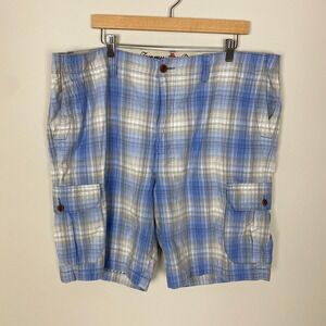 Tommy Bahama Cargo Shorts Mens 42 Blue Plaid 100% Cotton